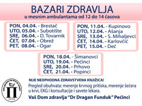 Od ponedeljka ponovo počinju Bazari zdravlja u mesnim ambulantama
